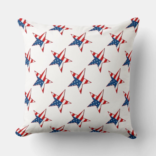 Red White & Blue Patriotic Stars Throw Pillow (Front)