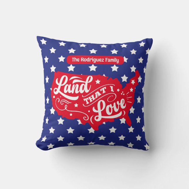 Red White & Blue Patriotic Stars USA July 4th Fun Cushion (Front)