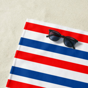 Red White Blue Patriotic Thin Stripes Beach Towel