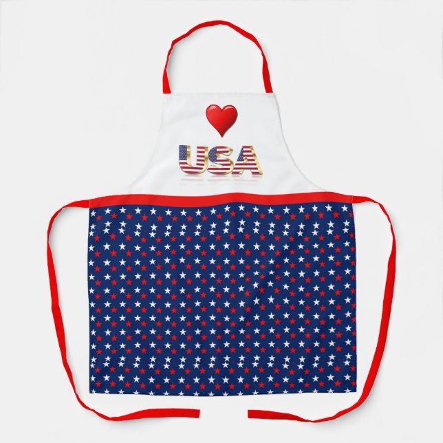 Red White Blue Patriotic USA 4th of July  Apron (Front)