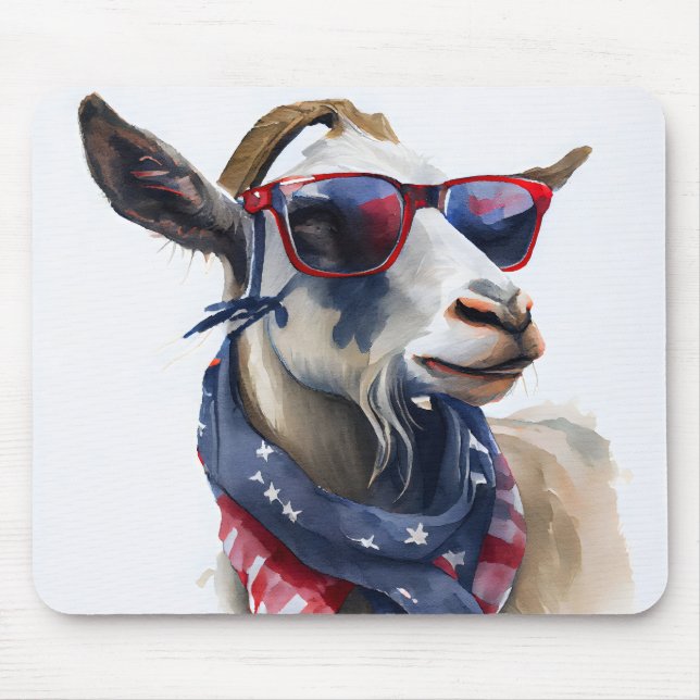 RED WHITE BLUE PATRIOTIC WATERCOLOR GOAT MOUSE MAT (Front)