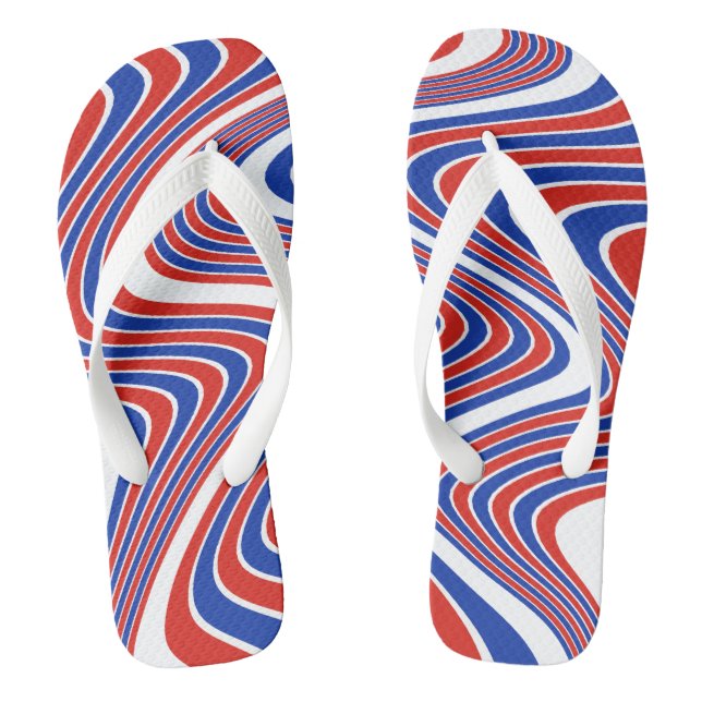 Red, White & Blue Patriotic Wavy Stripes Flip Flops (Footbed)