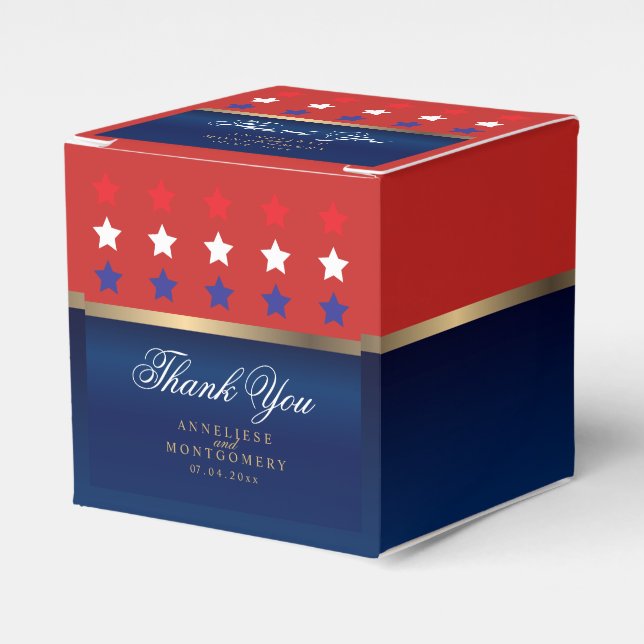 Red, White & Blue Patriotic Wedding Favour Box (Front Side)