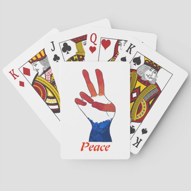 Red White Blue Peace Sign Hand Playing Cards (Back)