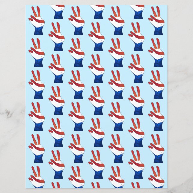 Red White Blue Peace Sign Hands Pattern Paper (Front)