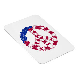 Red White & Blue Peace Sign Made with Hearts (2) Magnet