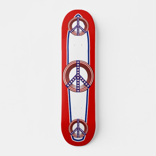 Red White & Blue Peace Sign Skateboard (Front)