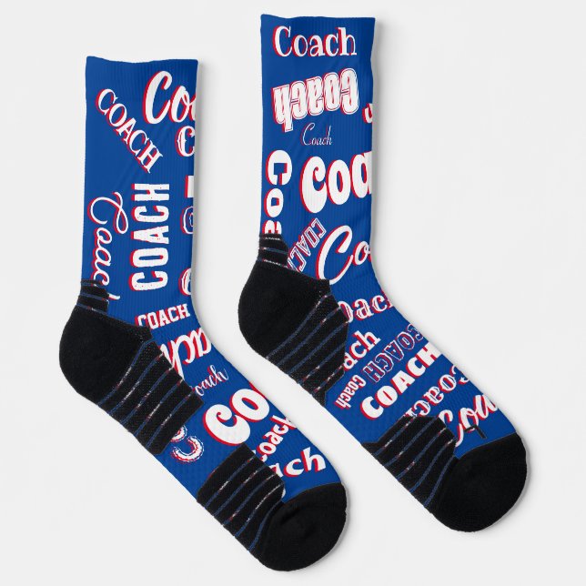 Red White Blue Personalised Coach Gift Name Art Socks (Right)