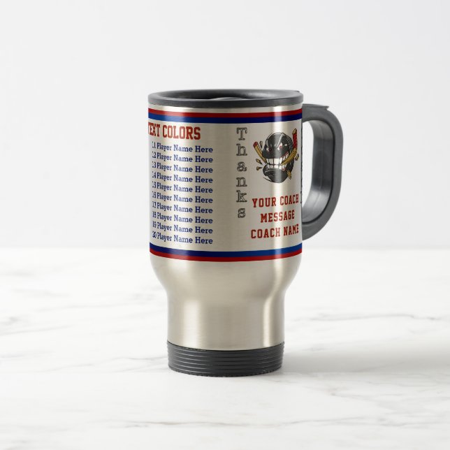 Red, White, Blue Personalised Hockey Coach Gifts Travel Mug (Front Right)