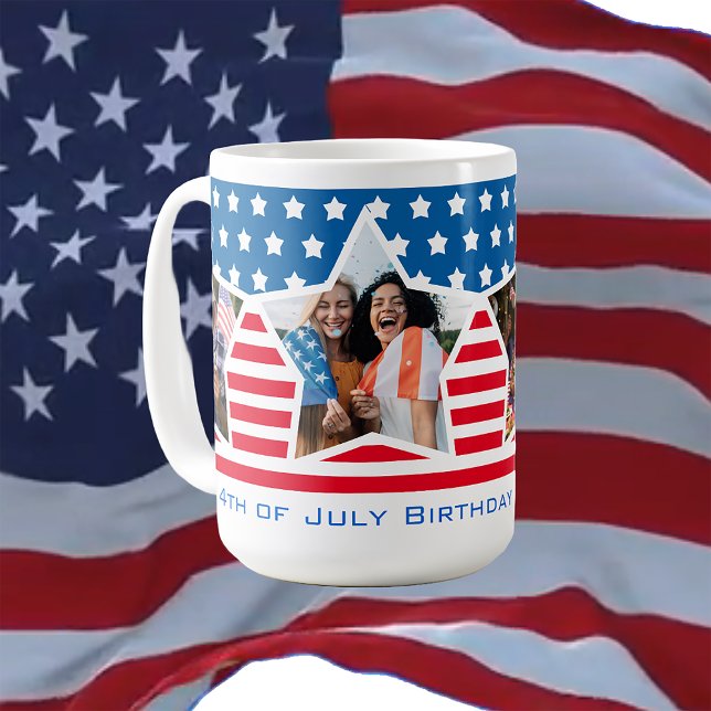 Red White Blue Photo 4th of July Birthday Coffee Mug (Creator Uploaded)