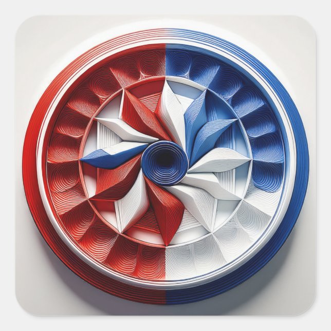 Red White & Blue Pinwheel Fractal Square Sticker (Front)