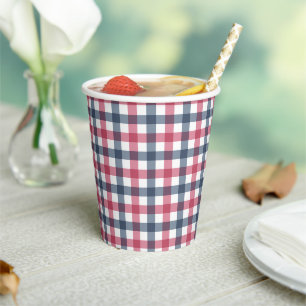 Red White Blue plaid Paper Cups
