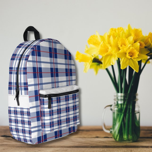 Red, White & Blue Plaid Printed Backpack (Creator Uploaded)