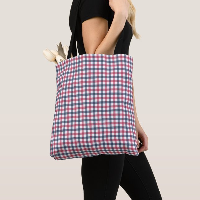 Red White Blue plaid Tote Bag (Close Up)