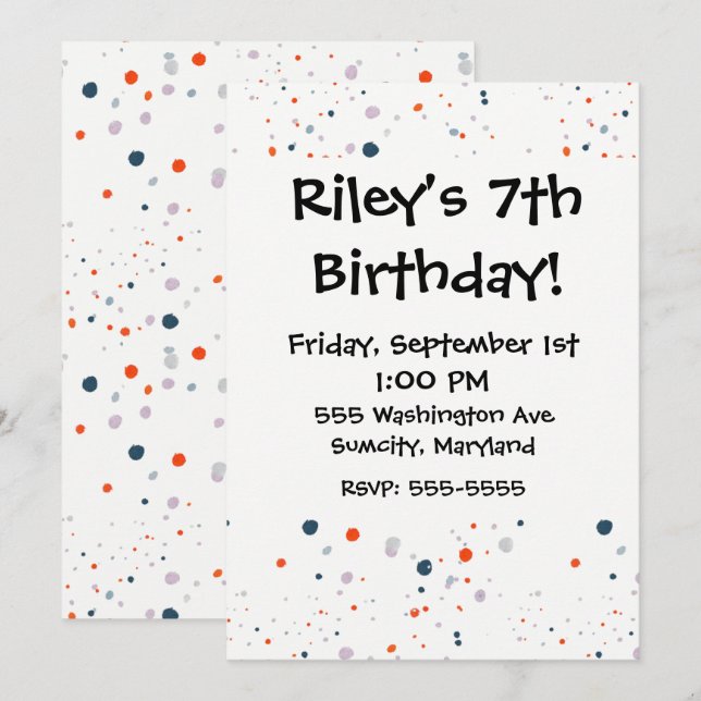 Red White & Blue Playful Confetti Invitations (Front/Back)