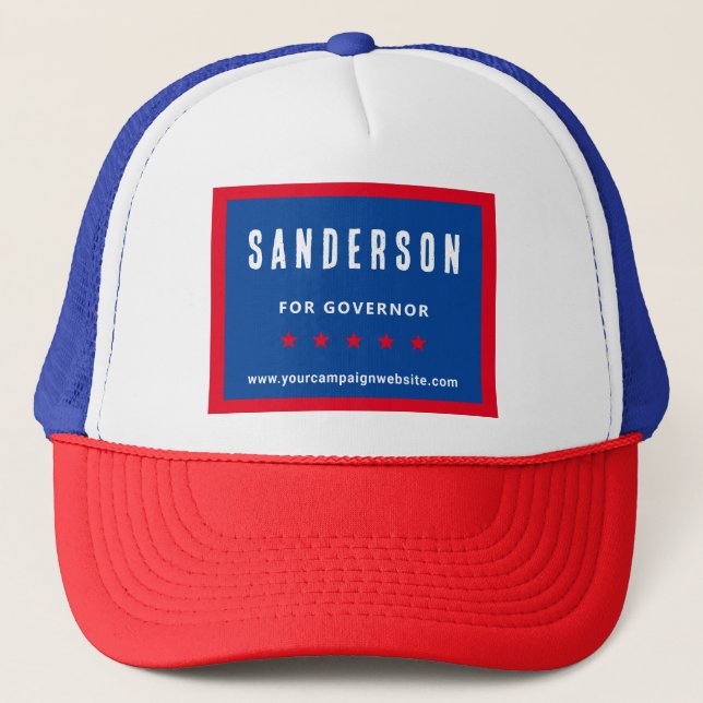 Red White Blue Political Election Campaign Name Trucker Hat (Front)