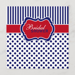 Red White Blue Polka Dot Stripe Shower Invite
