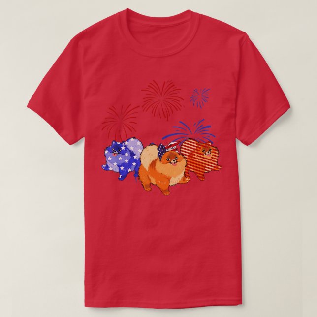 Red White Blue Pomeranian American Flag 4th Of Jul T-Shirt (Design Front)