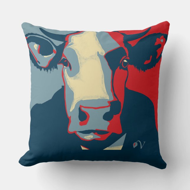 Red White Blue Pop Art Cow Pillow  (Front)