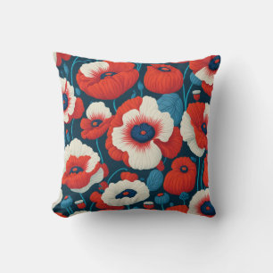 Red, White, & Blue Poppies Pillow