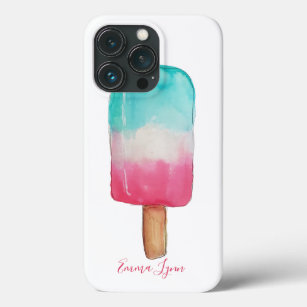 Red White Blue Popsicle Ice Cream Watercolor Name Case-Mate iPhone Case