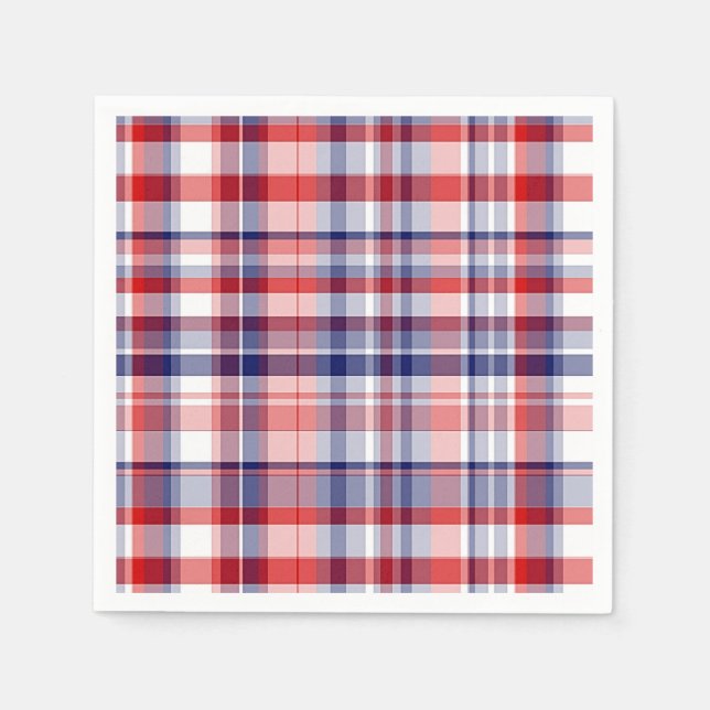 Red, White, Blue Preppy Madras Plaid Napkin (Front)