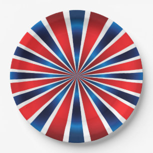 Red White Blue Radial pattern Paper Plate