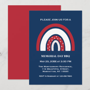 Red White Blue Rainbow Cool Memorial Day BBQ Party Invitation