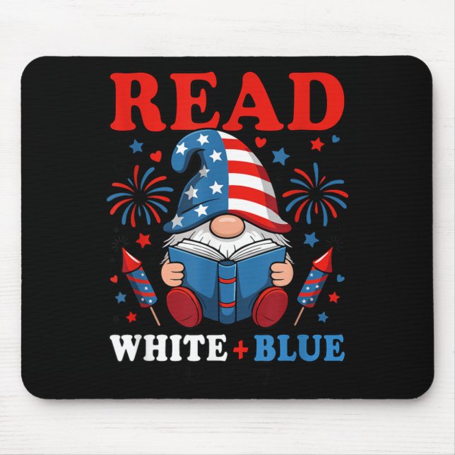 Red White Blue Reading Gnome Independence Day Mouse Mat (Front)