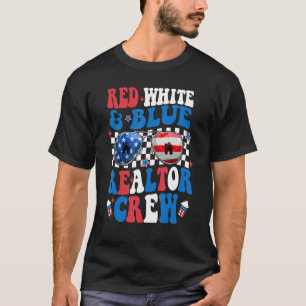 Red White Blue Realtor Crew Groovy 4th Of July T-Shirt