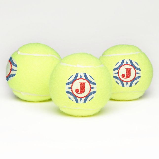 Red White Blue Retro Monogram Tennis Balls (Multi)