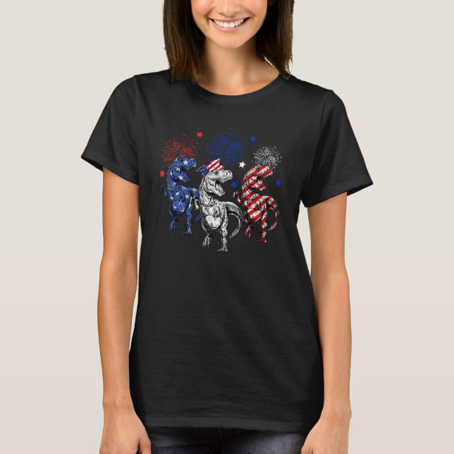 Red White Blue Rex Dinosaur Firework 4th Of July B T-Shirt (Front)