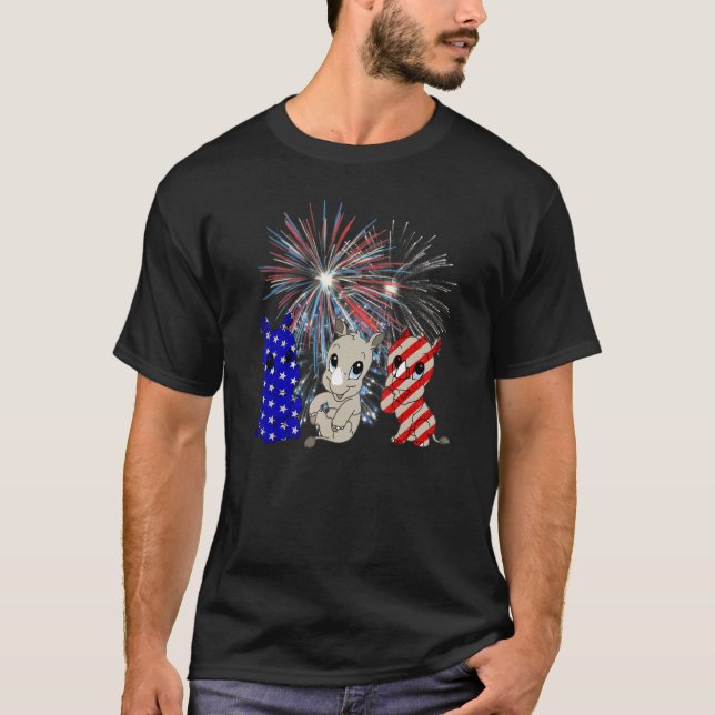 Red White Blue Rhino Fireworks Patriotic 4th Of Ju T-Shirt (Front)