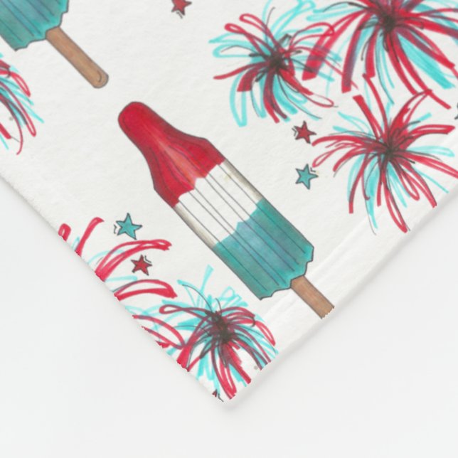 Red White Blue Rocket Pop Popsicle Fireworks USA Fleece Blanket (Corner)