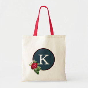 Red White Blue Rose Pattern Elegant Monogram Tote