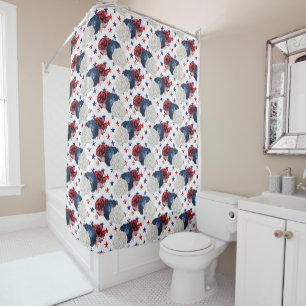 RED WHITE BLUE ROSES AND STARS SHOWER CURTAIN