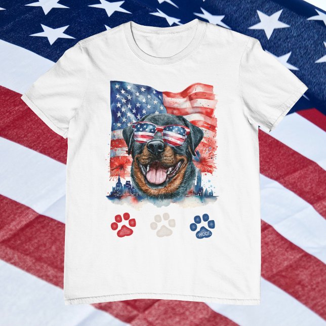 Red White Blue Rottweiler Dog American 4th of July T-Shirt (Creator Uploaded)