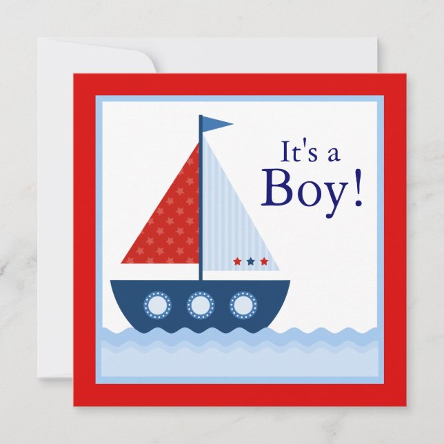 Red White Blue Sailboat Nautical Baby Shower Invitation (Front)