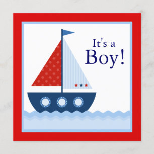 Red White Blue Sailboat Nautical Baby Shower Invitation