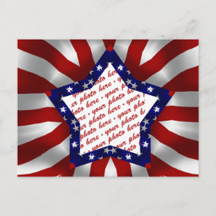 Red White & Blue Satin Star Photo Frame Postcard