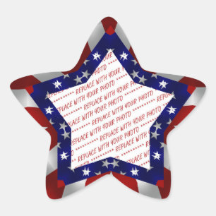 Red White & Blue Satin Star Shape Design Frame Star Sticker