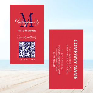 Red White Blue Scannable QR Code Logo Business Card