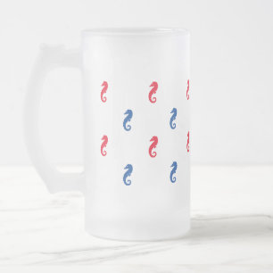 Red white blue seahorse pattern patriotic frosted glass beer mug