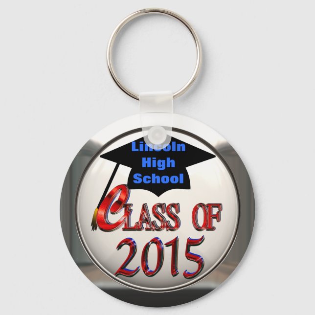 Red White & Blue & Silver Class Of 2015 Keychain (Front)