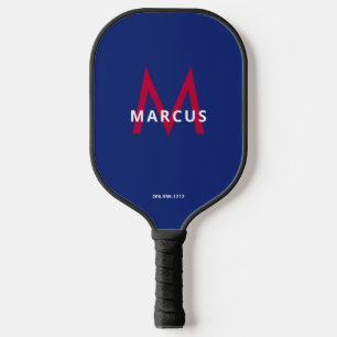 Red White Blue Simple Modern Monogram Pickleball Paddle