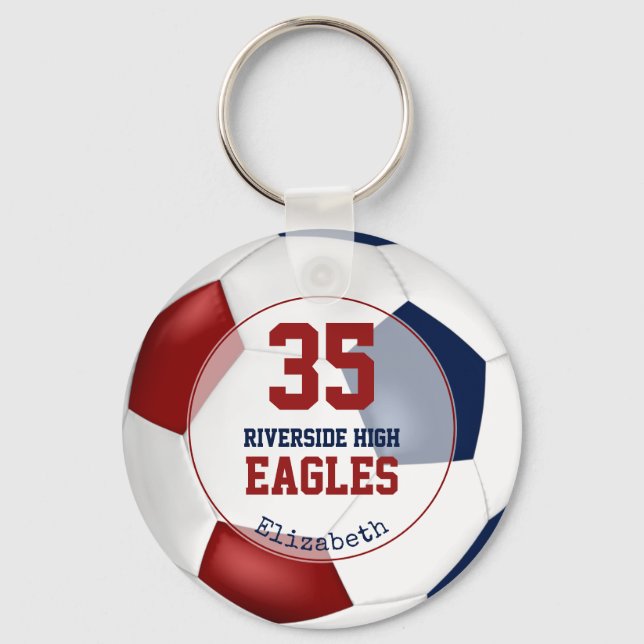 red white blue soccer ball girls team spirit key ring (Front)