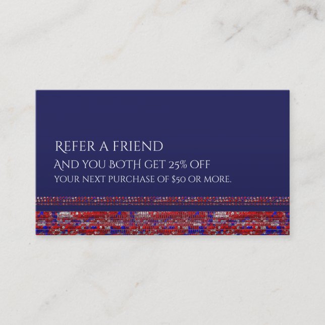 Red White & Blue Sparkle Sequins Refer a Friend Referral Card (Front)
