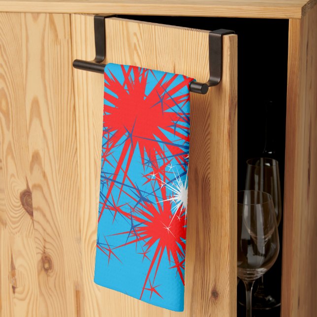 Red White Blue Sparks Patriotic Fireworks Holiday  Tea Towel (Thirds Fold)