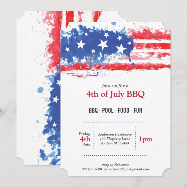 Red White & Blue Splatter American Flag Invitation (Front/Back)