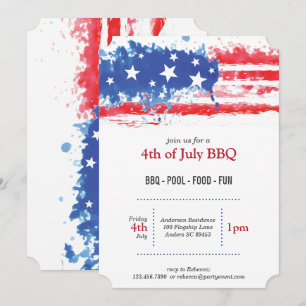 Red White & Blue Splatter American Flag Invitation